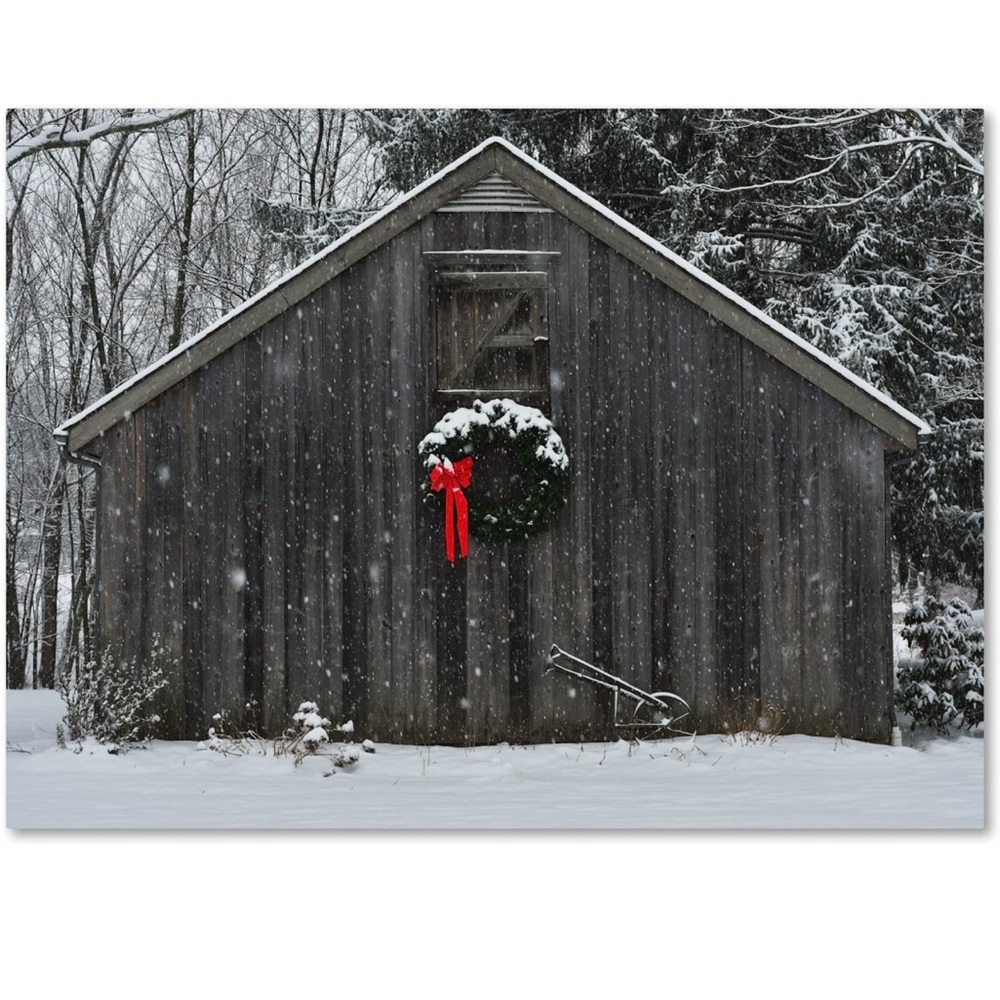 Canvas Christmas barn in the snow